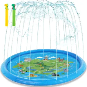 66.9" Splash Pad, Fun Inflatable Sprinkler Mat Outdoor Water Toy with 2 Dinosaur Water Soaker Shooters for Children, Boys, Girls，Infants, Toddlers Summer Pool Birthday Parties