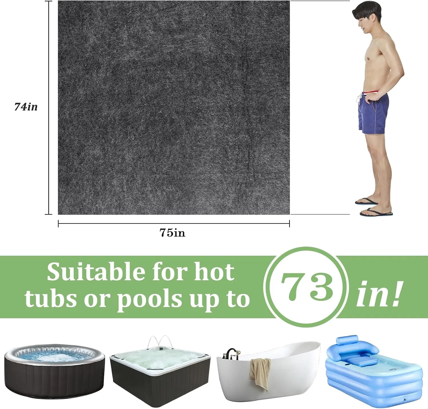 74" X 75" Hot Tub Mat, Large Inflatable Hot Tubs Floor Pad, Anti-Slip Waterproof Spa Pool Ground Protection, Hot Tub Flooring Protector, Protect The hot tubs from wear, Suitable for Outdoor Indoor