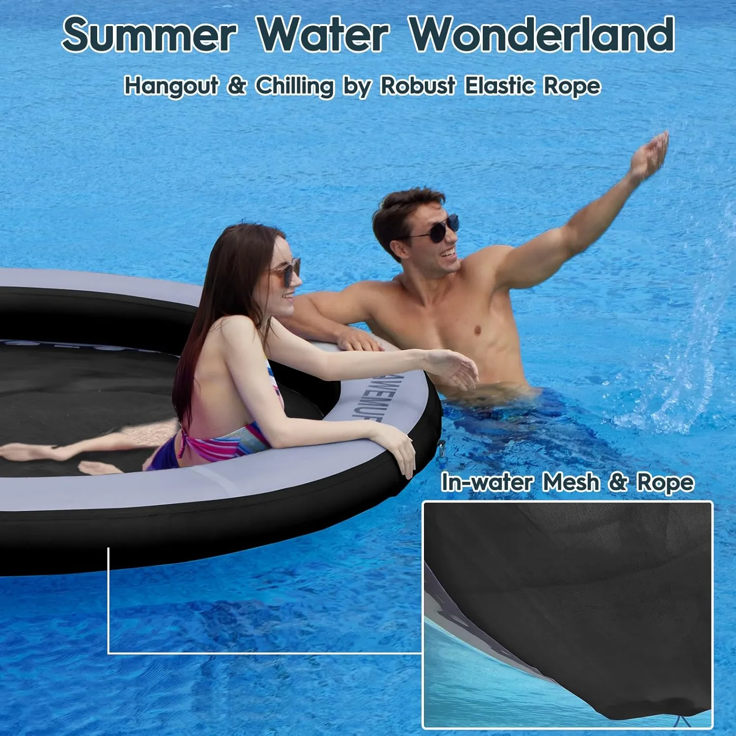 8ft Water Hammock 8 inches Thick Round Float Ring with Mesh Lake Floats for Adults Heavy Duty Circle Floating Mat for Pool Inflatable Water Raft for Summer Parties