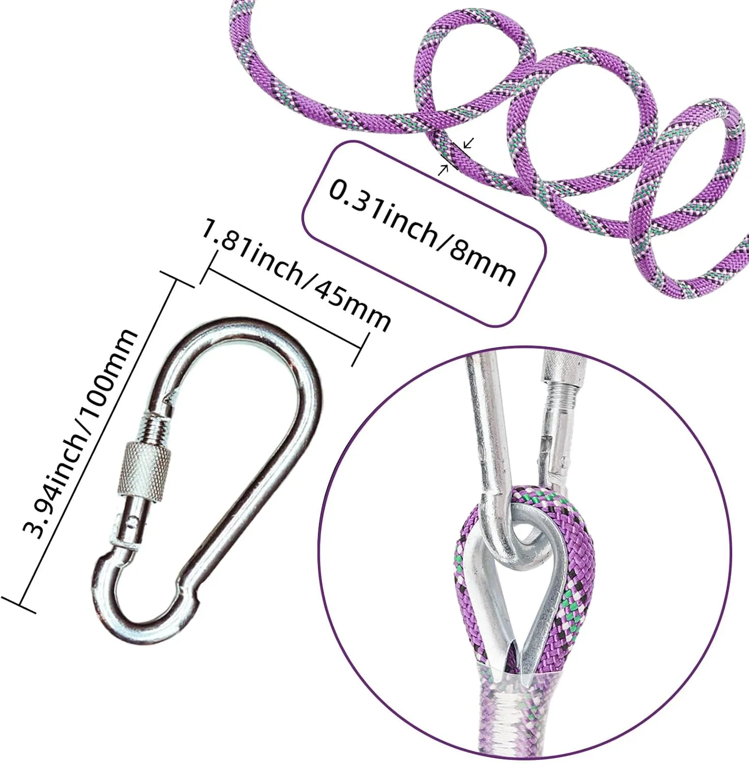 8mm Static Climbing Rope - Heavy Duty Climbing Rope for Rock Climbing, Tree Climbing Gear, Arborist Rope, and Camping Rope - 10m (32ft), 20m (64ft), 30m (96ft)