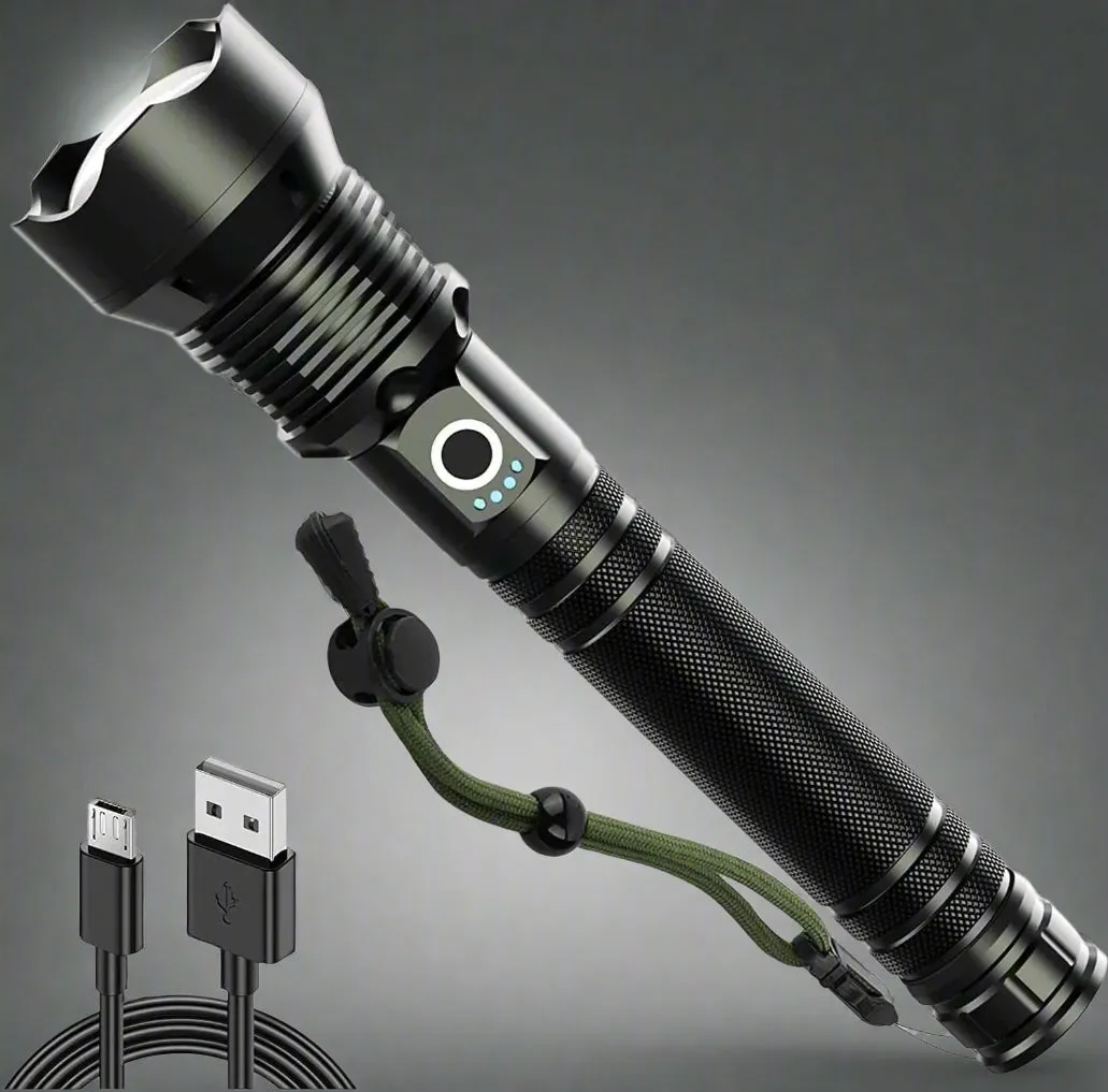 90,000 Lumens Super Bright Rechargeable Waterproof Flashlight with 5 Modes