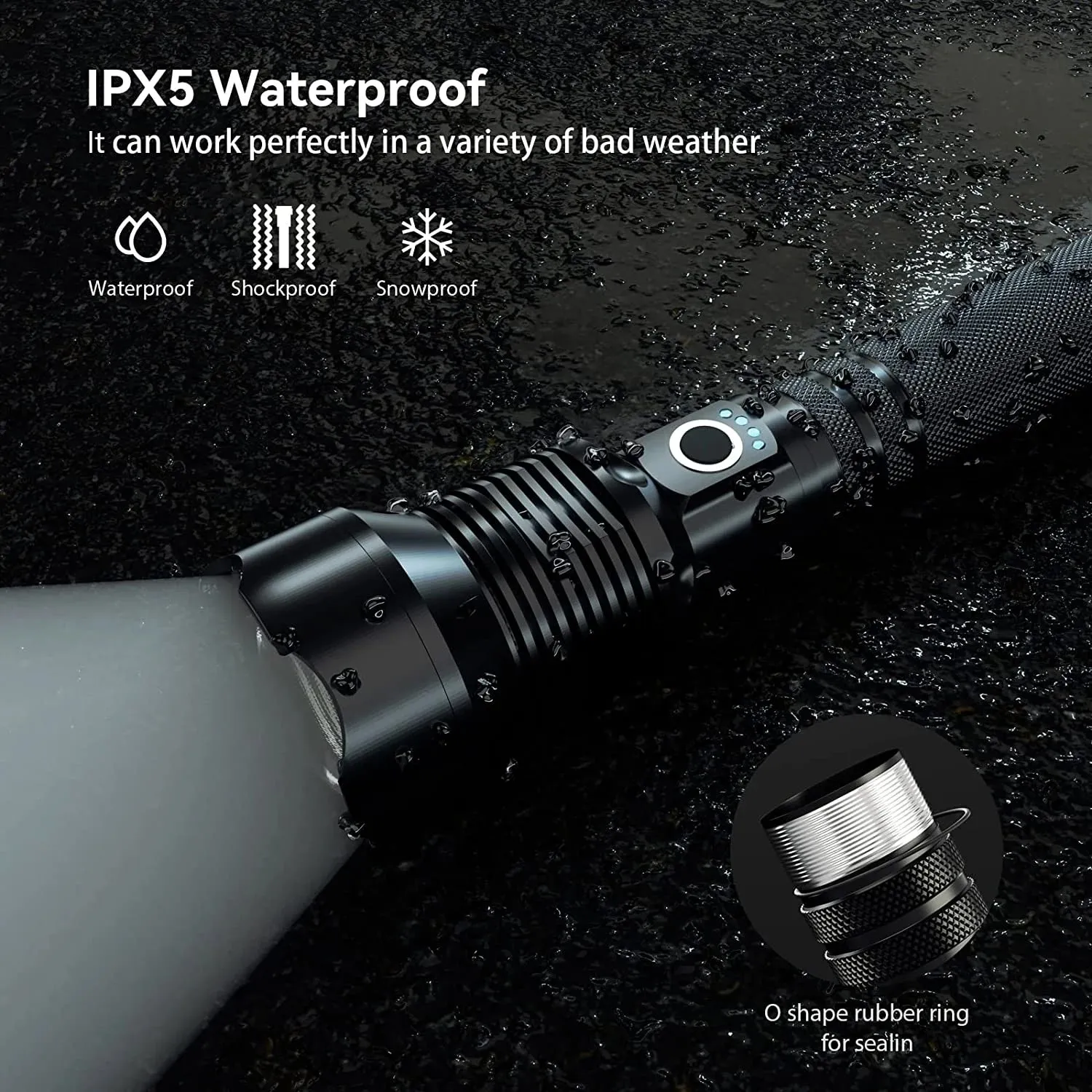90,000 Lumens Super Bright Rechargeable Waterproof Flashlight with 5 Modes