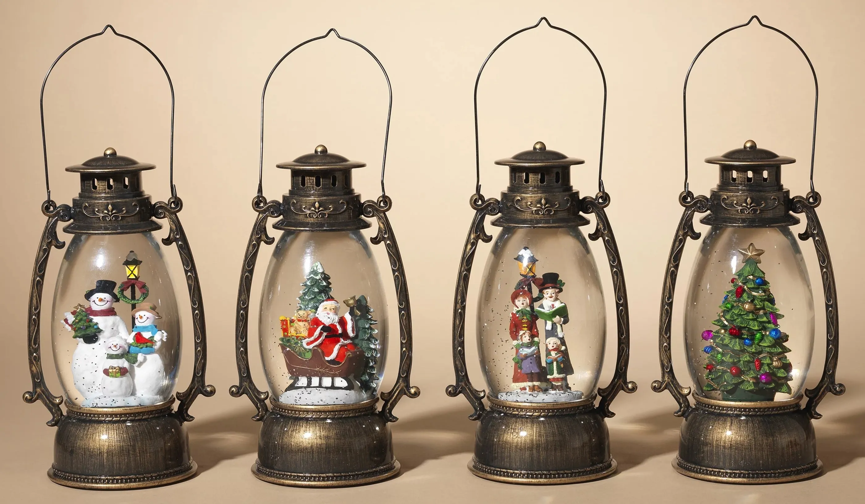 9.5" Battery-Operated Antique Bronze Spinning Water Globe Lantern with Holiday Scene