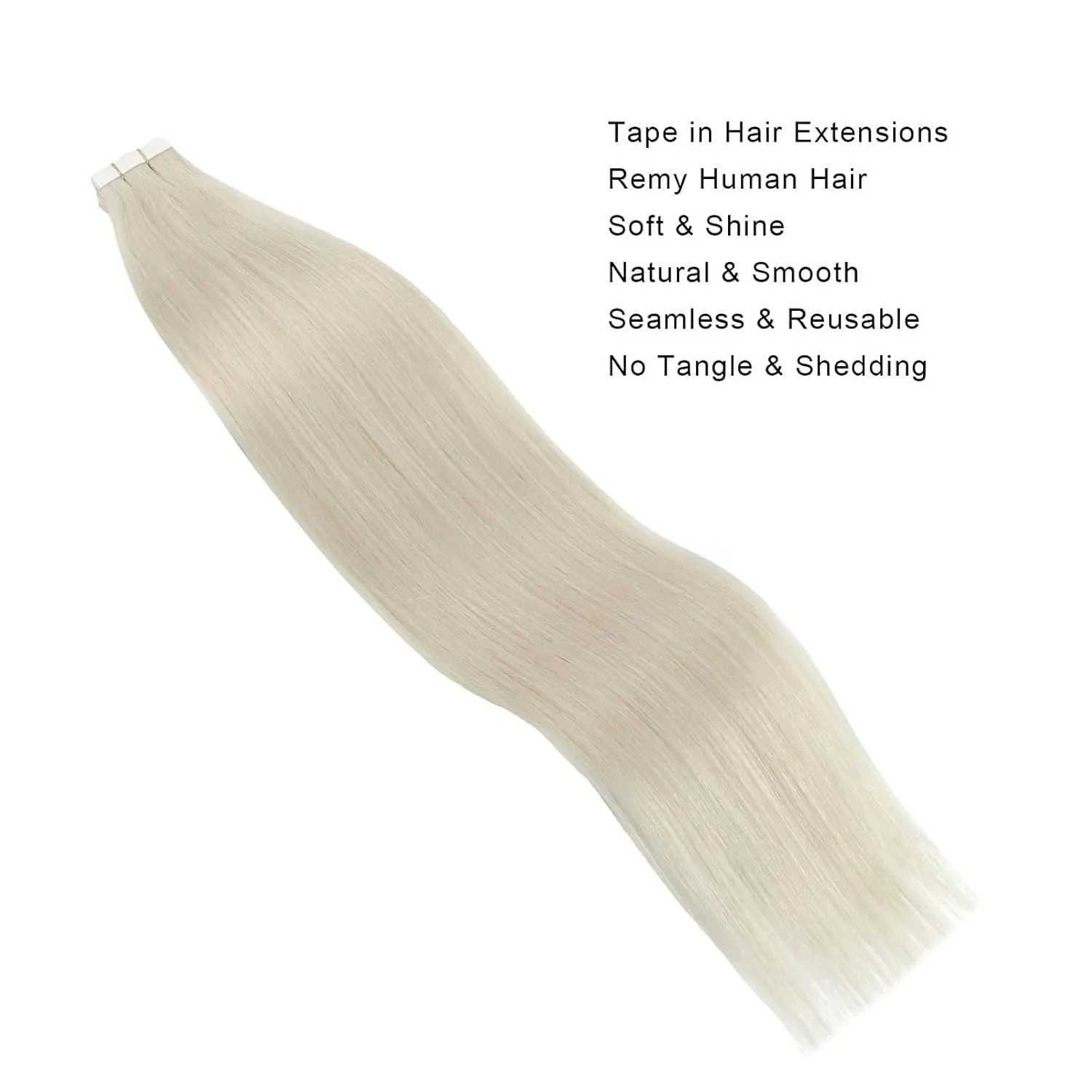 ABH AMAZINGBEAUTY HAIR Tape in Hair Extensions Human Hair Ice Blonde Tape in Blonde Straight Hair Glue in Remy Human Hair Extensions Invisible Skin Weft Color 1000 White Blonde Hair 14 Inch 20Pcs 50G