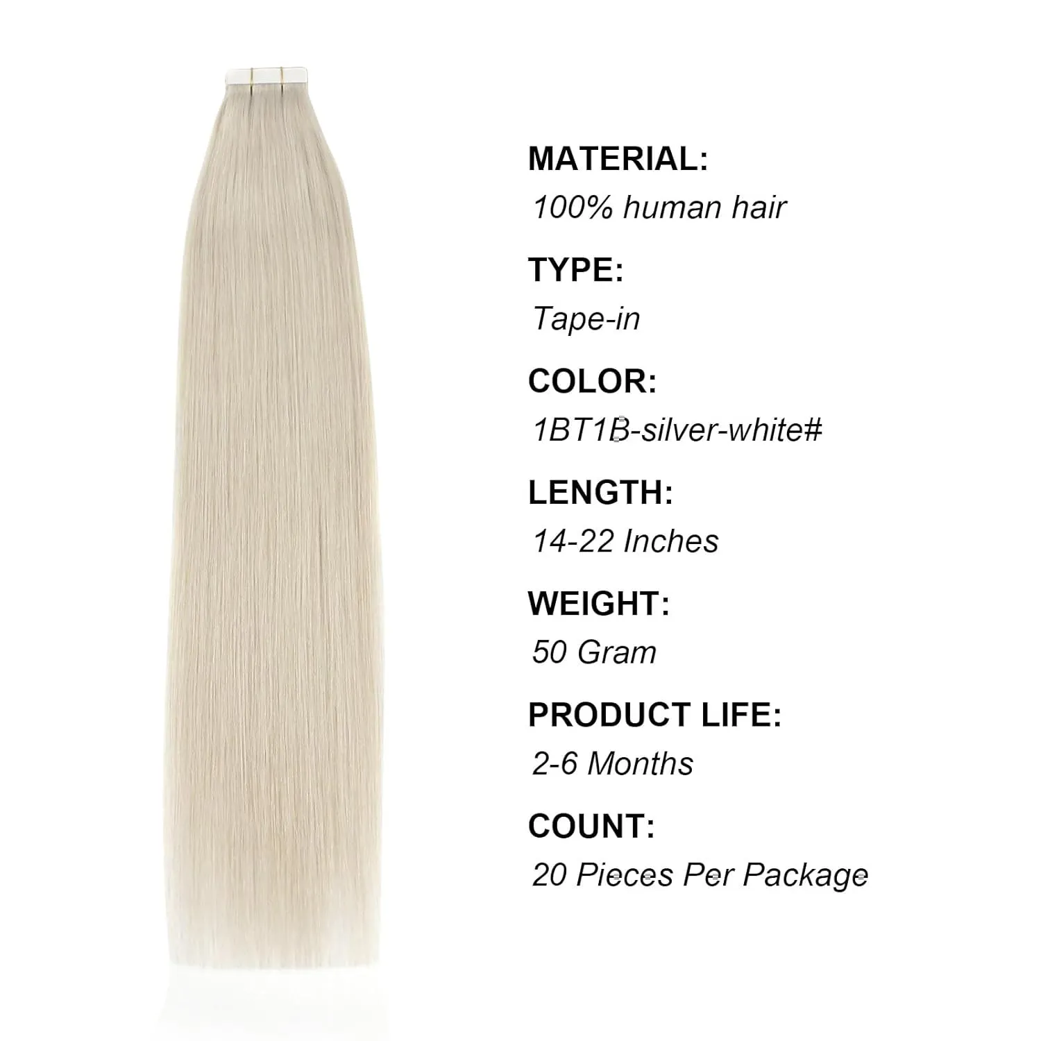 ABH AMAZINGBEAUTY HAIR Tape in Hair Extensions Human Hair Ice Blonde Tape in Blonde Straight Hair Glue in Remy Human Hair Extensions Invisible Skin Weft Color 1000 White Blonde Hair 14 Inch 20Pcs 50G