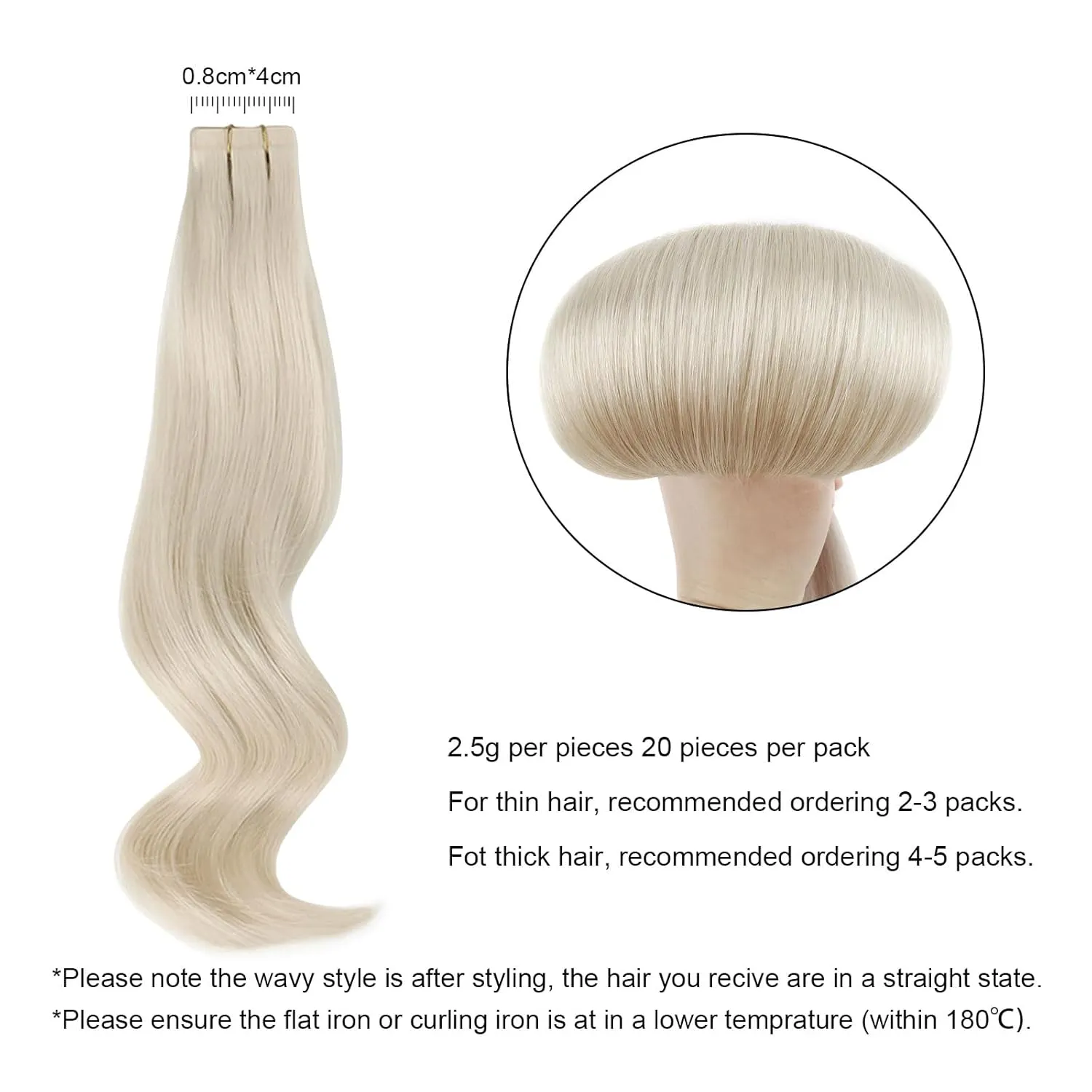ABH AMAZINGBEAUTY HAIR Tape in Hair Extensions Human Hair Ice Blonde Tape in Blonde Straight Hair Glue in Remy Human Hair Extensions Invisible Skin Weft Color 1000 White Blonde Hair 14 Inch 20Pcs 50G