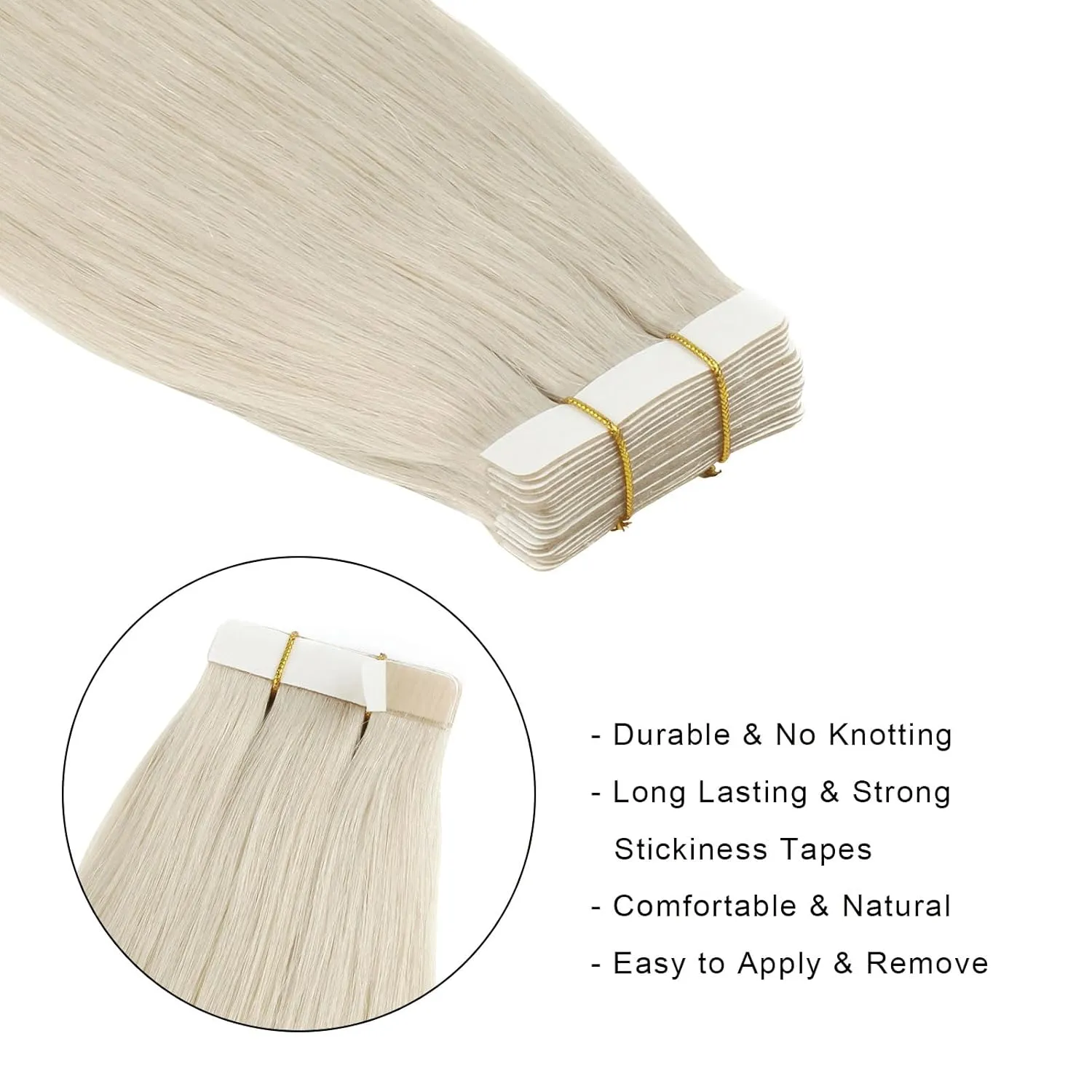 ABH AMAZINGBEAUTY HAIR Tape in Hair Extensions Human Hair Ice Blonde Tape in Blonde Straight Hair Glue in Remy Human Hair Extensions Invisible Skin Weft Color 1000 White Blonde Hair 14 Inch 20Pcs 50G