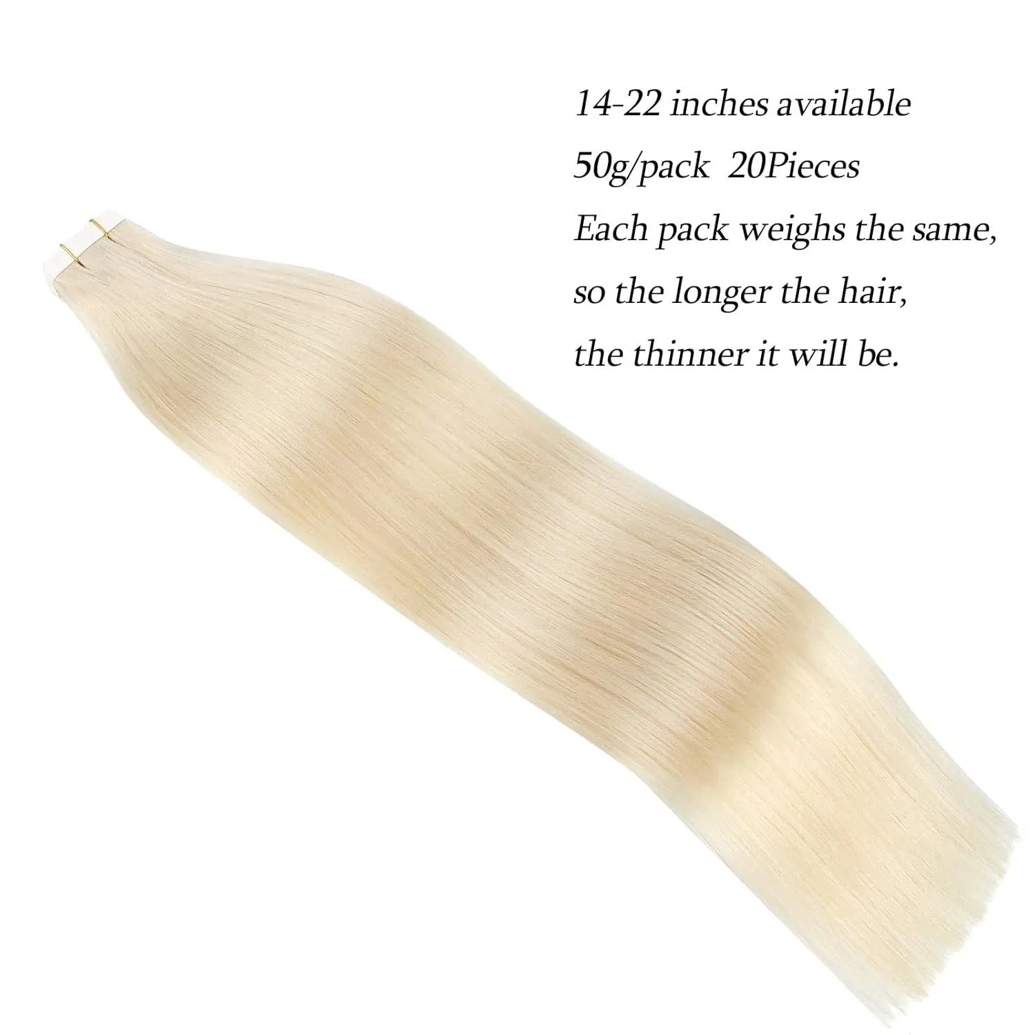 ABH AMAZINGBEAUTY HAIR Tape in Hair Extensions Human Hair, Semi-permanent Remy Human Hair Tape ins, 20 Pieces 50 Grams, Ash Platinum Blonde 60, 14 Inch