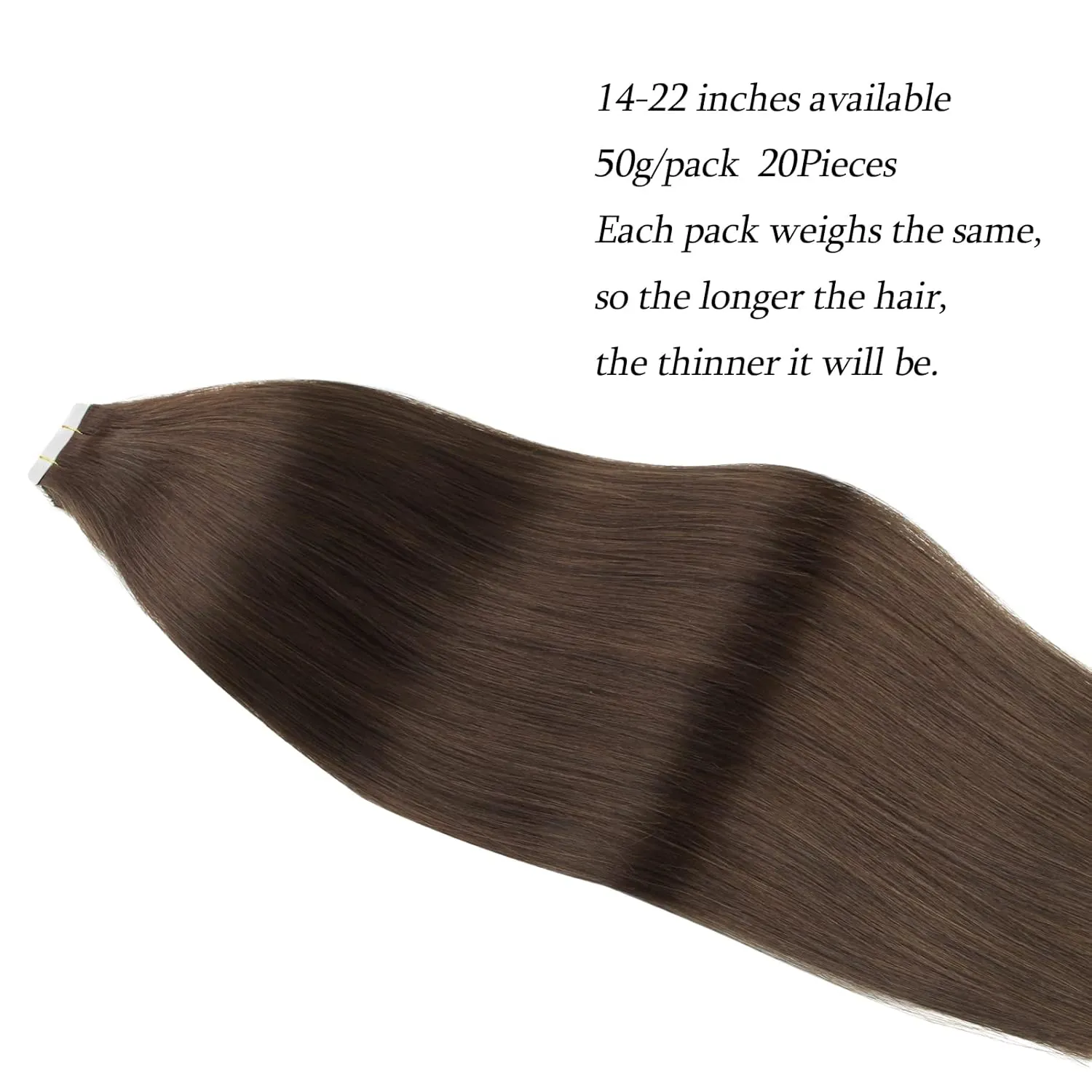 ABH AmazingBeauty Tape in Hair Extensions Human Hair Semi-permanent Tape Attached Real Remy Human Hair Extensions Tape in 50g 20pcs Invisible Seamless Reusable Skin Weft Dark Brown Color 2 22 Inch