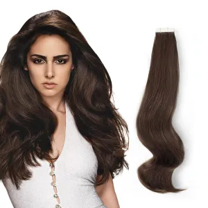 ABH AmazingBeauty Tape in Hair Extensions Human Hair Semi-permanent Tape Attached Real Remy Human Hair Extensions Tape in 50g 20pcs Invisible Seamless Reusable Skin Weft Dark Brown Color 2 22 Inch