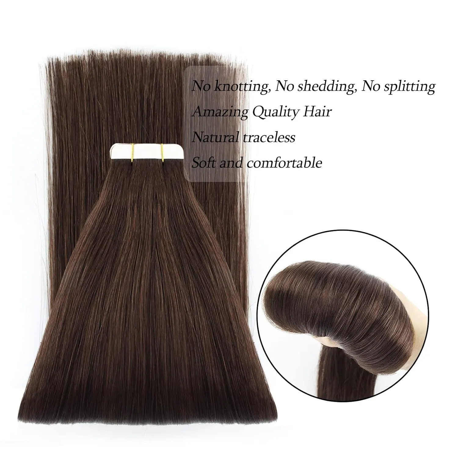 ABH AmazingBeauty Tape in Hair Extensions Human Hair Semi-permanent Tape Attached Real Remy Human Hair Extensions Tape in 50g 20pcs Invisible Seamless Reusable Skin Weft Dark Brown Color 2 22 Inch