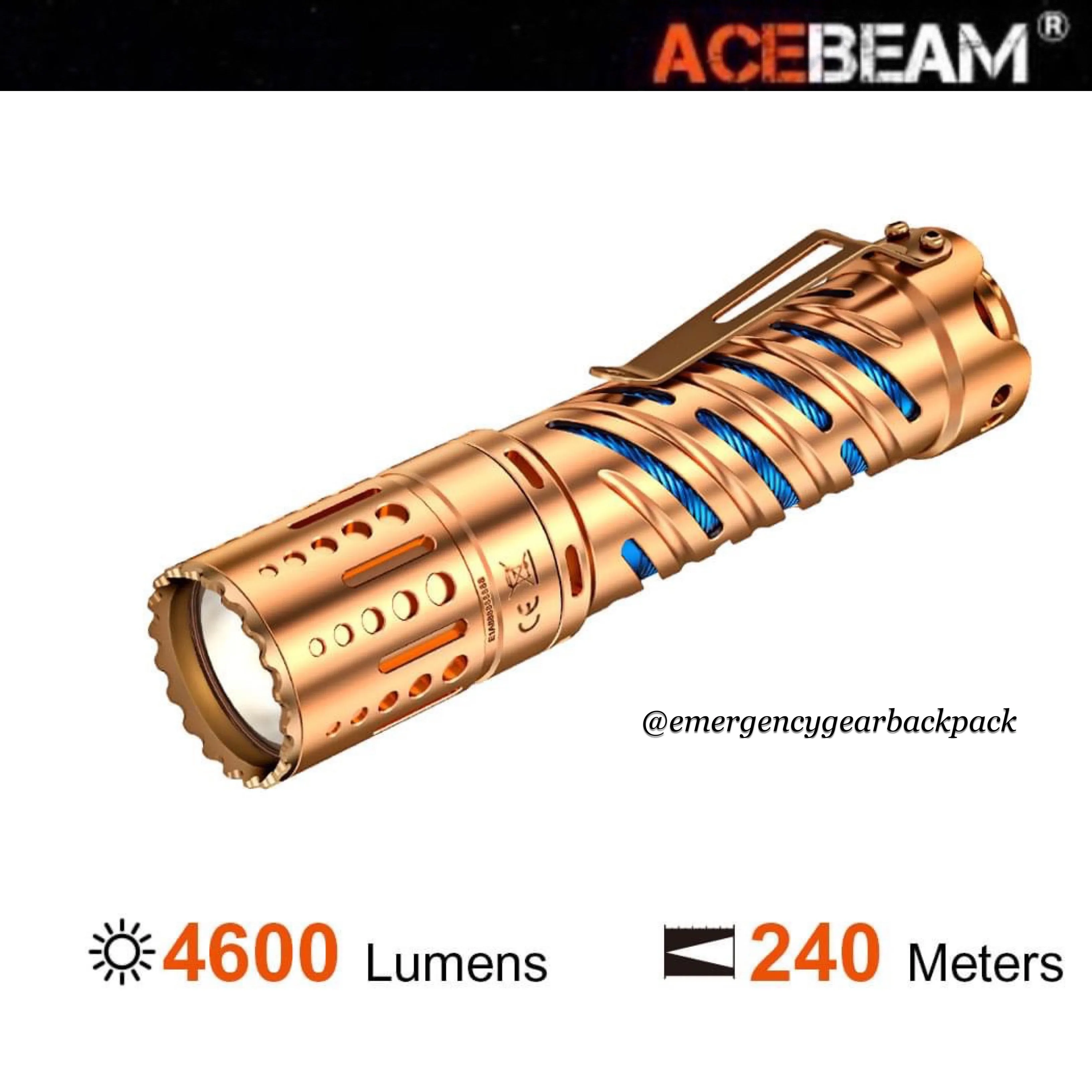 ACEBEAM E70-CU 4600LMS 240M EDC Flashlight (ไม่รวมแบตเตอรี่)