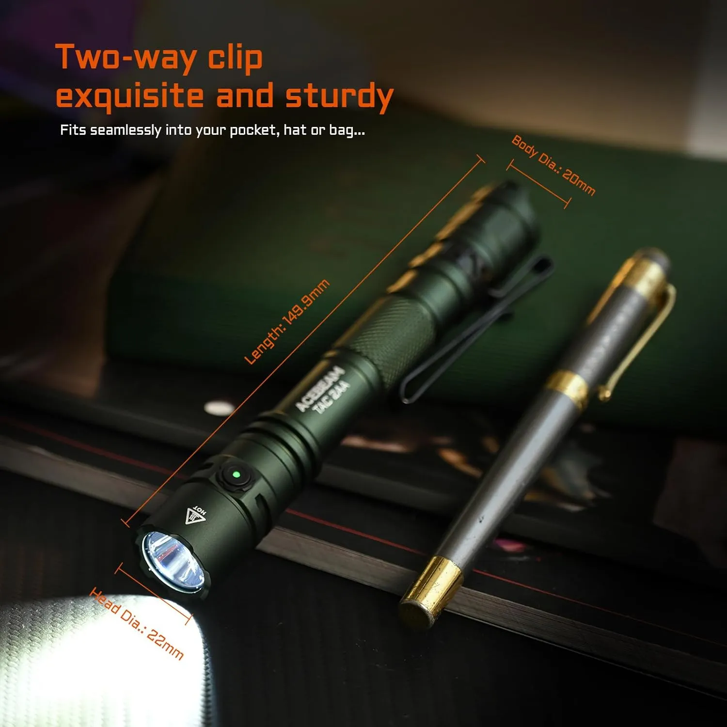 ACEBEAM TAC 2AA EDC Tactical Dual Modes Flashlight Rechargeable, 1600 High Lumens Flashlight, Dual Switch Pocket LED Flashlight, Super Bright Small Flash Light for Emergency, Camping, Home