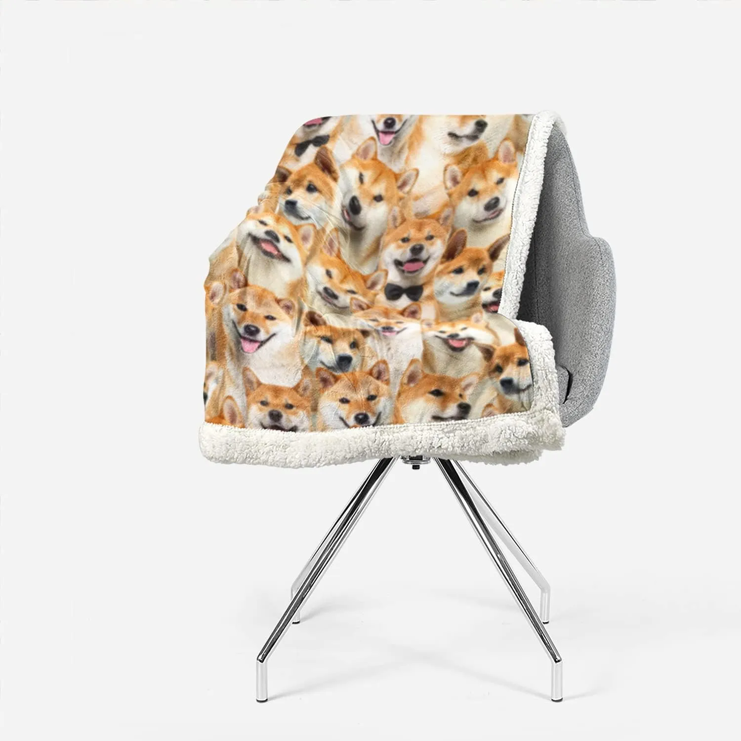 AILONEN Shiba Inu Dog Blanket for Kids & Adults, Cute Puppy Plush Blanket with Shiba Inu Animal Print, Double Sided Sherpa Throw (70 x 55 Inches)