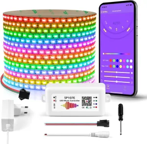 AIMENGTE Neon LED Strip Lights 16.4ft Cuttable Rope Lights Vinyl Installation APP Intelligent Control RGB IC Music/Microphone Rhythm Synchronization 180 Dynamic Patterns for Indoor Decorations
