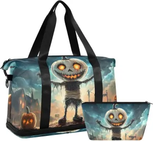 AIXIWAWA Duffel Bag Mummy Pumpkin Halloween Print with for Travel Gym with Shoes Compartment Large Capacity with Toiletry Bag