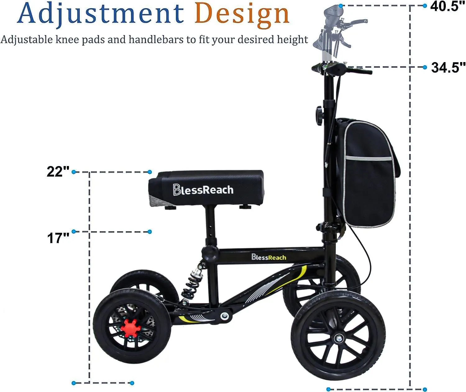 All Terrain Steerable Knee Scooter Crutch Alternative，Deluxe Medical Scooter Double Handbrake,for Adults Injured Ankle & Foot Recovery Scooter in Black