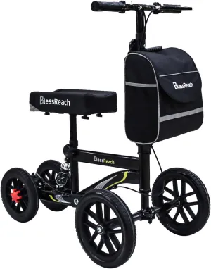 All Terrain Steerable Knee Scooter Crutch Alternative，Deluxe Medical Scooter Double Handbrake,for Adults Injured Ankle & Foot Recovery Scooter in Black