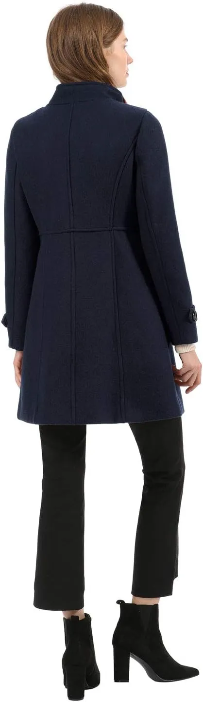 Allegra K Women's Stand Collar Double Breasted Slant Pockets Trendy Outwear Winter Coat
