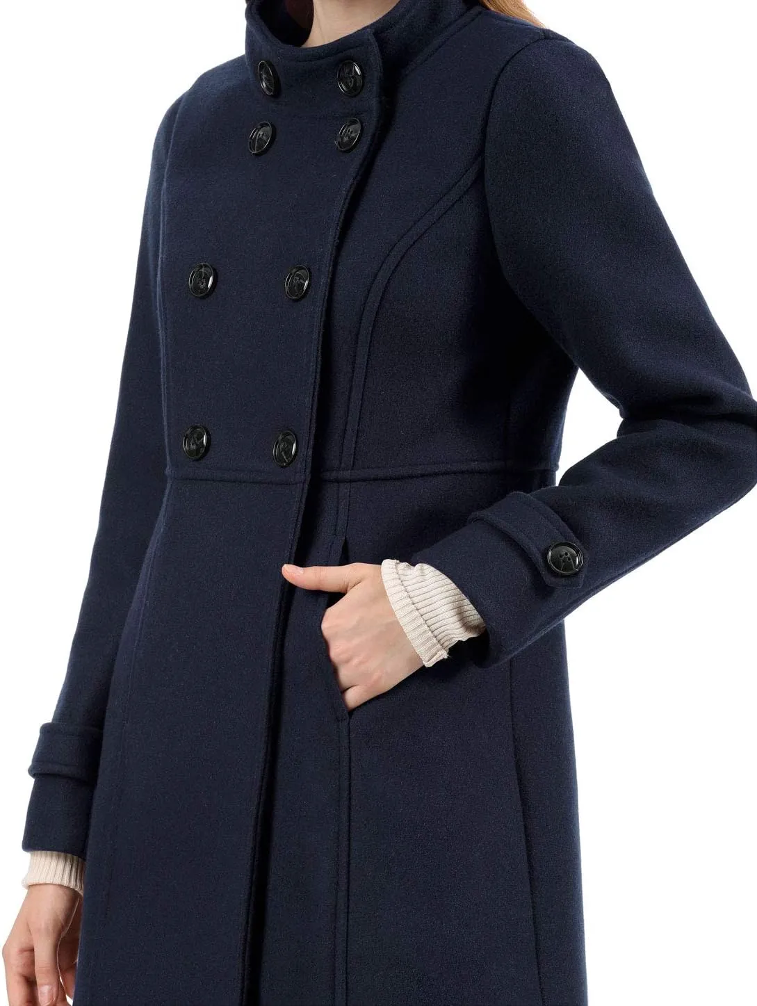 Allegra K Women's Stand Collar Double Breasted Slant Pockets Trendy Outwear Winter Coat