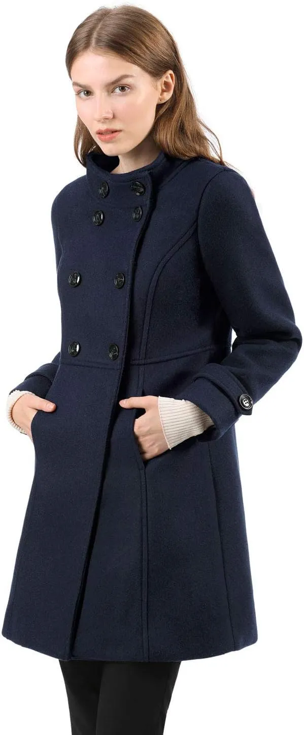 Allegra K Women's Stand Collar Double Breasted Slant Pockets Trendy Outwear Winter Coat