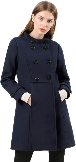 Allegra K Women's Stand Collar Double Breasted Slant Pockets Trendy Outwear Winter Coat
