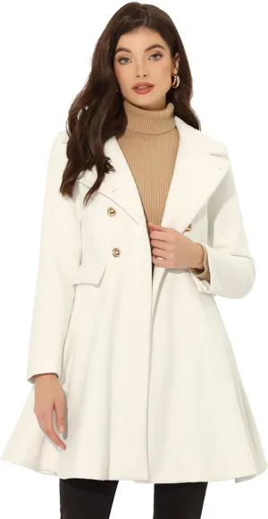 Allegra K Women's Turn Down Collar Double Breasted Trendy Outwear Swing Winter Pea Coat