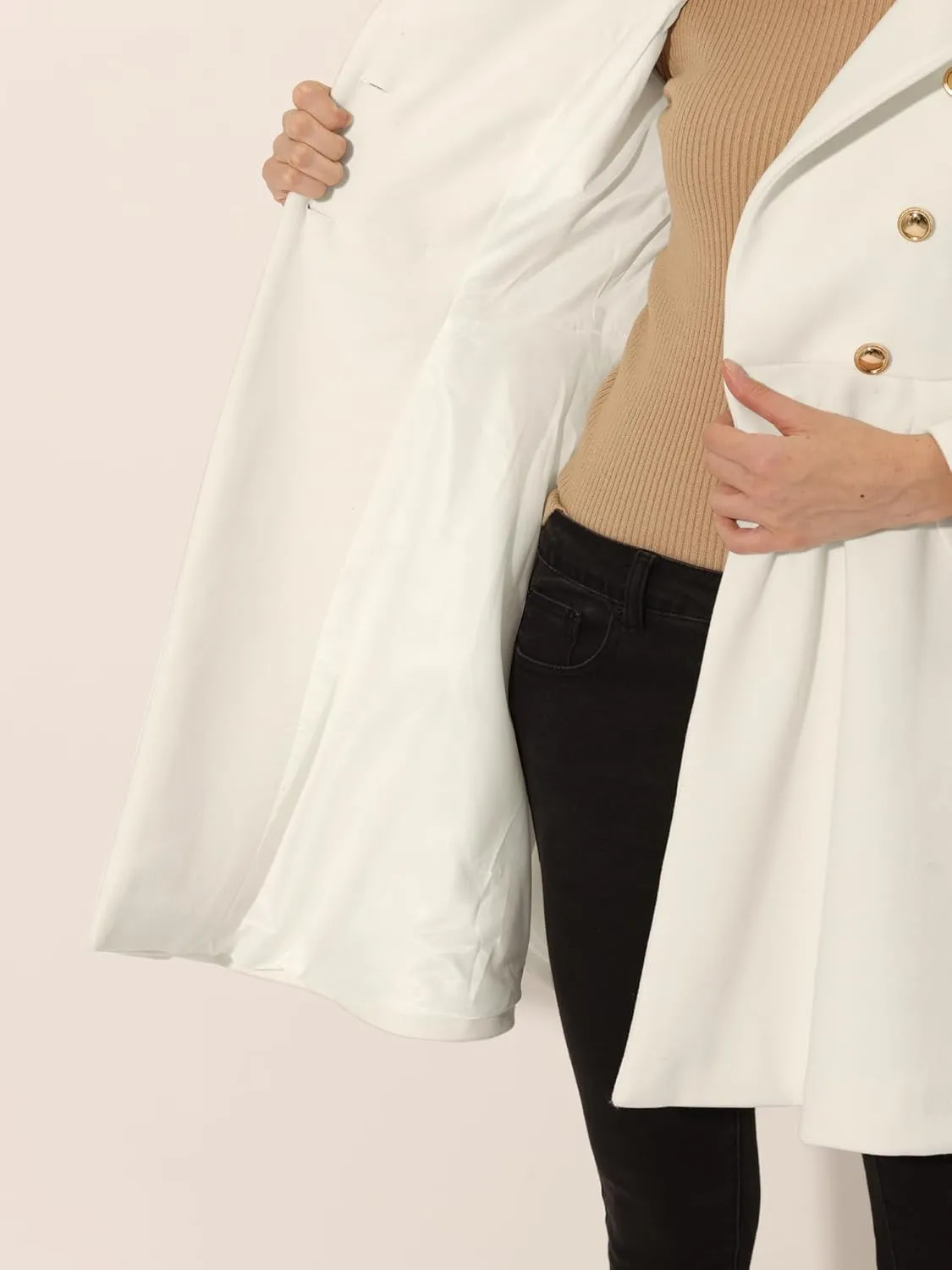 Allegra K Women's Turn Down Collar Double Breasted Trendy Outwear Swing Winter Pea Coat