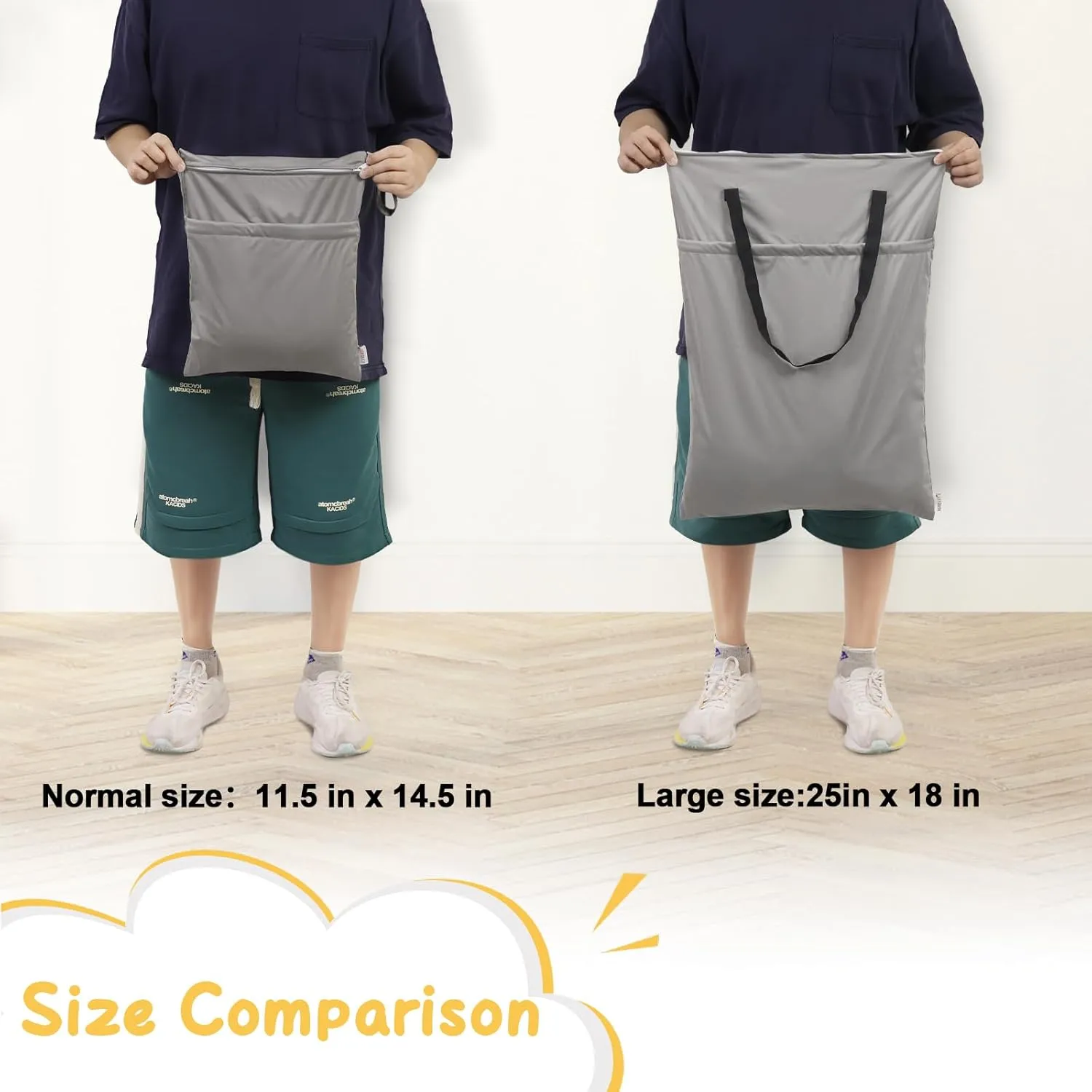 ALVABABY 2 Pack Large Wet Dry Bag Waterproof Hanging Cloth Diaper with Double Zippered Pockets 25x18 inches (Black and grey)