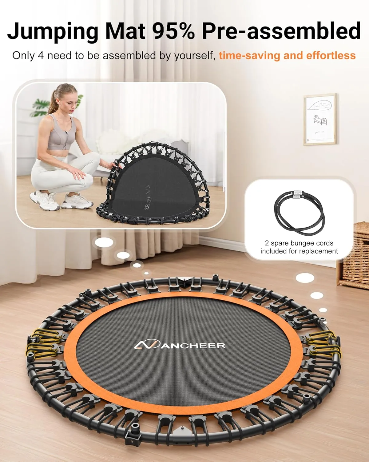 ANCHEER 40"/48" Foldable Rebounder Trampoline for Adults/Kids with Resistance Bands and Bungees, Indoor & Outdoor Mini Trampoline with Bar and Safety Padding - Max Load 450lbs/550lbs