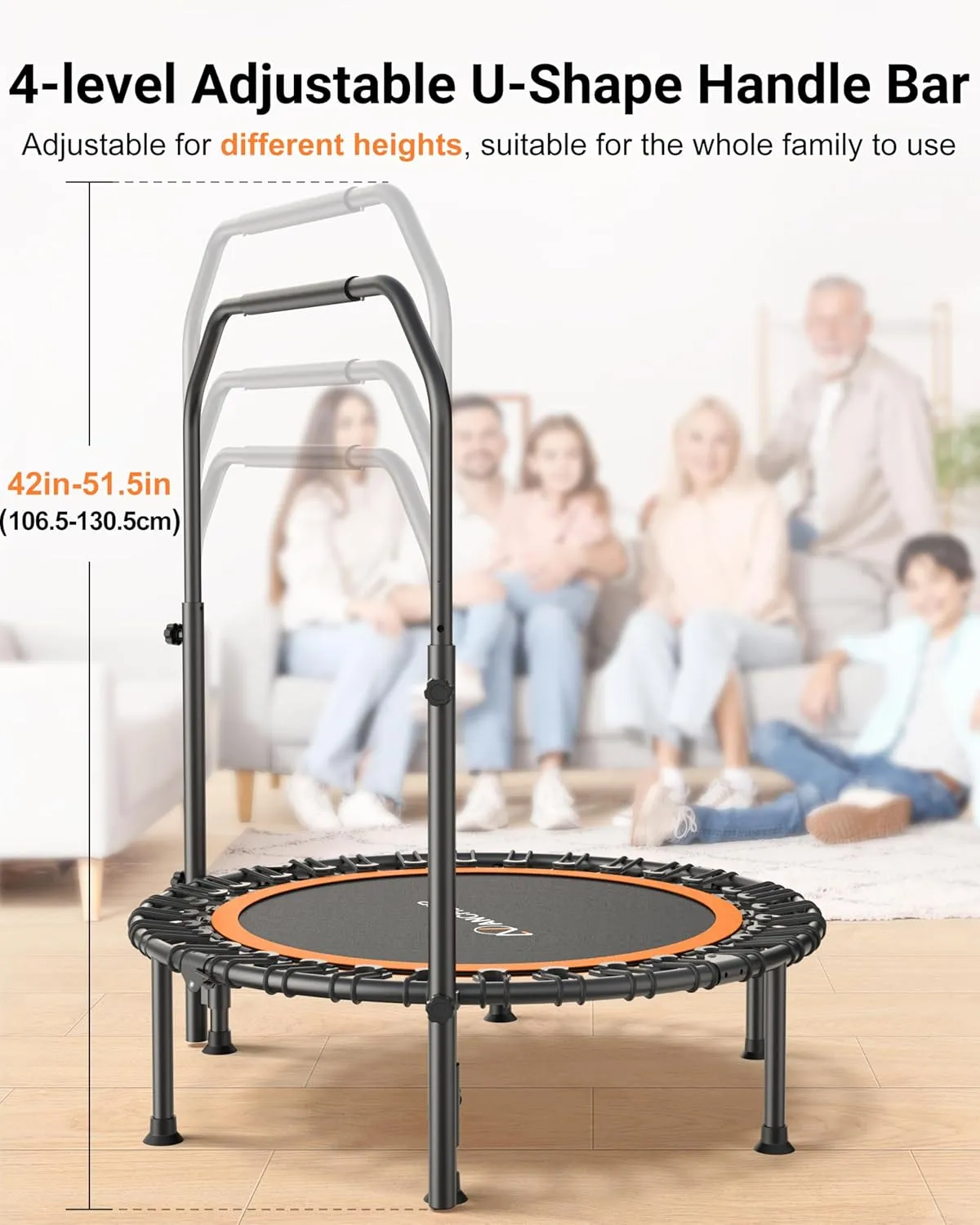 ANCHEER 40"/48" Foldable Rebounder Trampoline for Adults/Kids with Resistance Bands and Bungees, Indoor & Outdoor Mini Trampoline with Bar and Safety Padding - Max Load 450lbs/550lbs