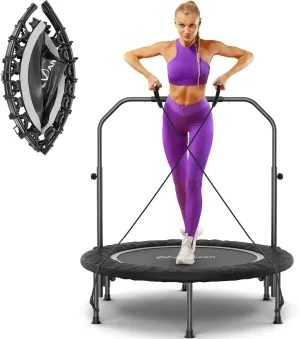 ANCHEER 40"/48" Foldable Rebounder Trampoline for Adults/Kids with Resistance Bands and Bungees, Indoor & Outdoor Mini Trampoline with Bar and Safety Padding - Max Load 450lbs/550lbs