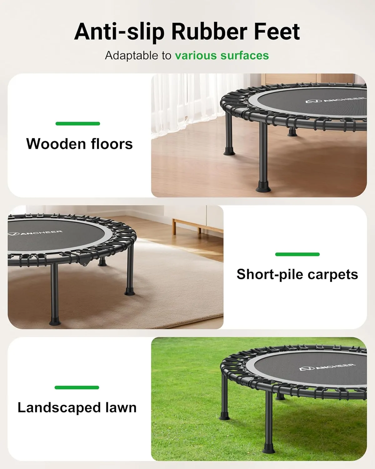 ANCHEER 40"/48" Foldable Rebounder Trampoline for Adults/Kids with Resistance Bands and Bungees, Indoor & Outdoor Mini Trampoline with Bar and Safety Padding - Max Load 450lbs/550lbs