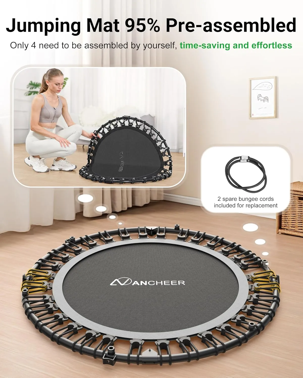ANCHEER 40"/48" Foldable Rebounder Trampoline for Adults/Kids with Resistance Bands and Bungees, Indoor & Outdoor Mini Trampoline with Bar and Safety Padding - Max Load 450lbs/550lbs