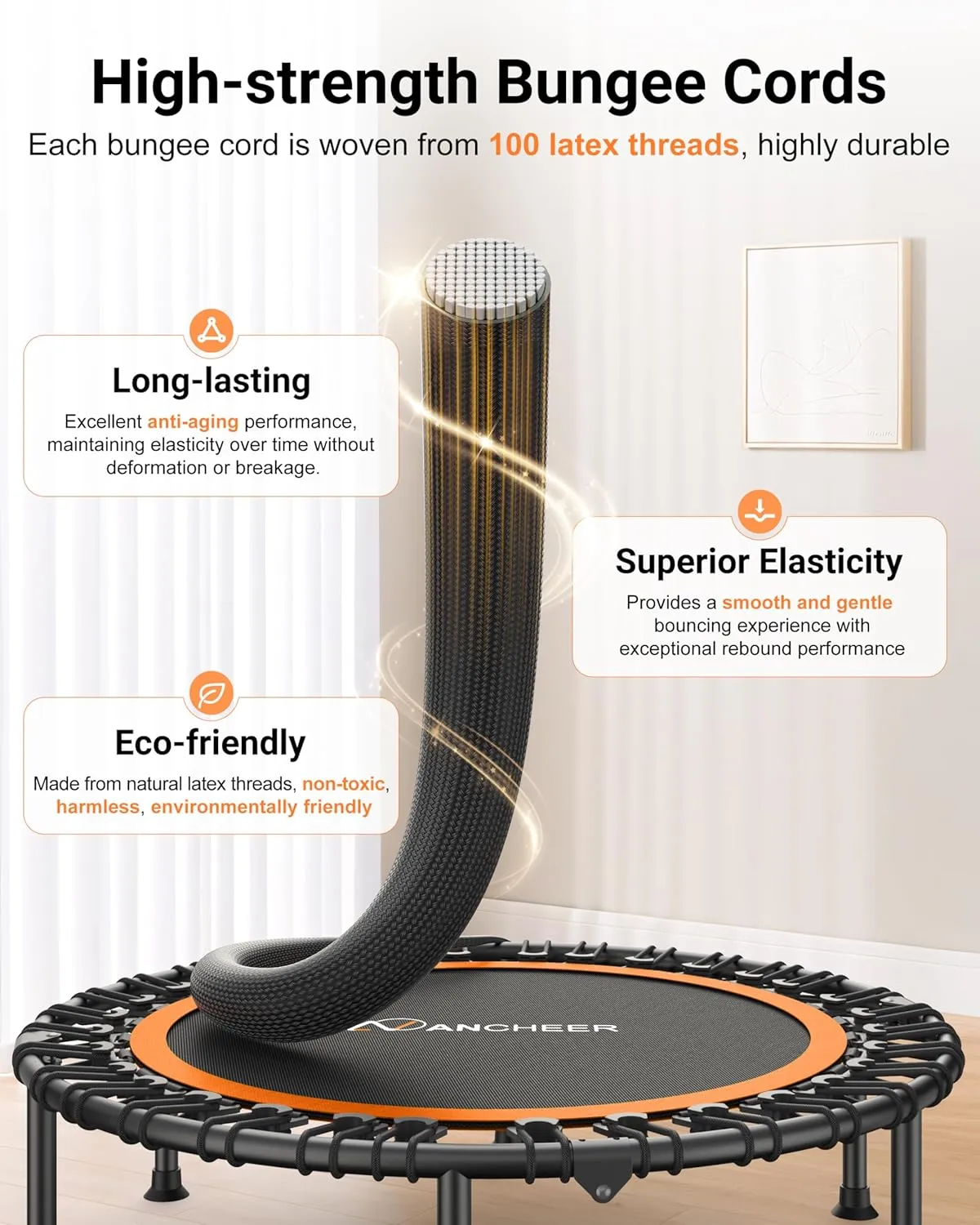 ANCHEER 40"/48" Foldable Rebounder Trampoline for Adults/Kids with Resistance Bands and Bungees, Indoor & Outdoor Mini Trampoline with Bar and Safety Padding - Max Load 450lbs/550lbs