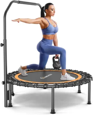 ANCHEER 40"/48" Foldable Rebounder Trampoline for Adults/Kids with Resistance Bands and Bungees, Indoor & Outdoor Mini Trampoline with Bar and Safety Padding - Max Load 450lbs/550lbs