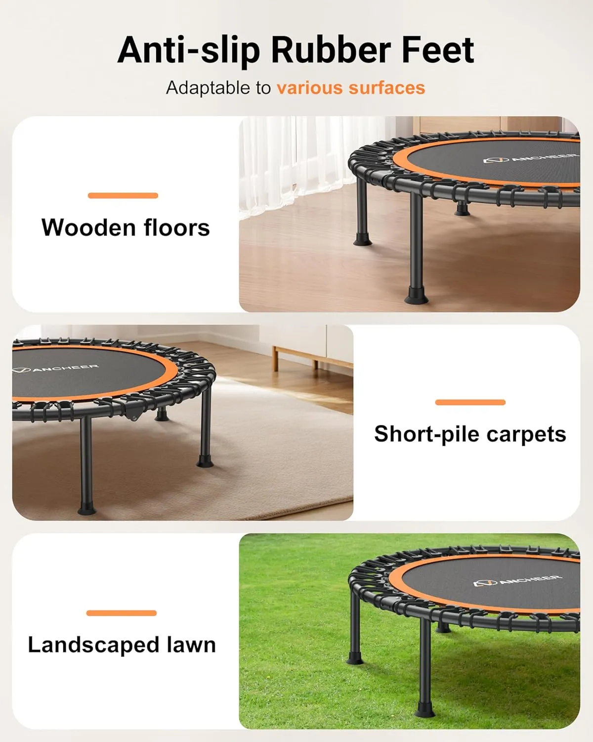 ANCHEER 40"/48" Foldable Rebounder Trampoline for Adults/Kids with Resistance Bands and Bungees, Indoor & Outdoor Mini Trampoline with Bar and Safety Padding - Max Load 450lbs/550lbs