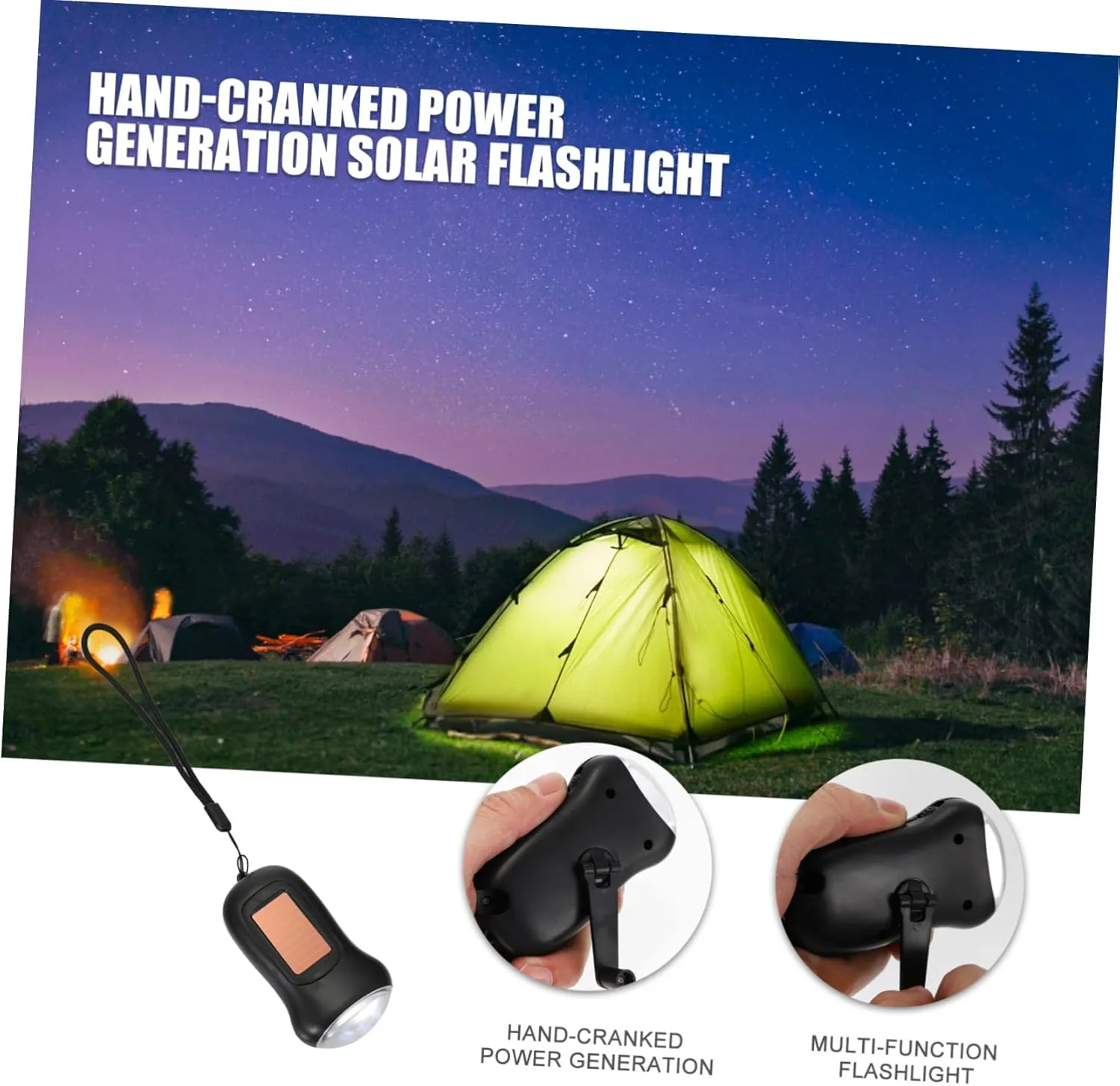 Angoily 3pcs Hand Crank Solar Powered Flashlight Led Torch for Outdoor Sports Camping Emergency Use and More Lightweight Portable Design -lost Strap Essential