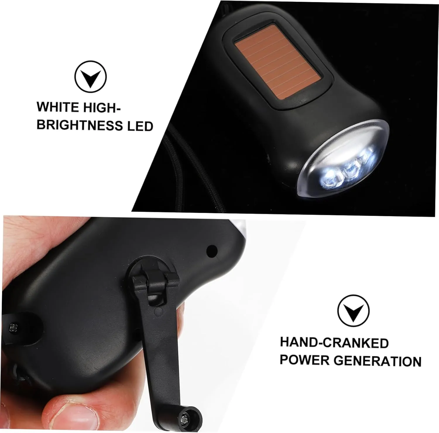 Angoily 3pcs Hand Crank Solar Powered Flashlight Led Torch for Outdoor Sports Camping Emergency Use and More Lightweight Portable Design -lost Strap Essential