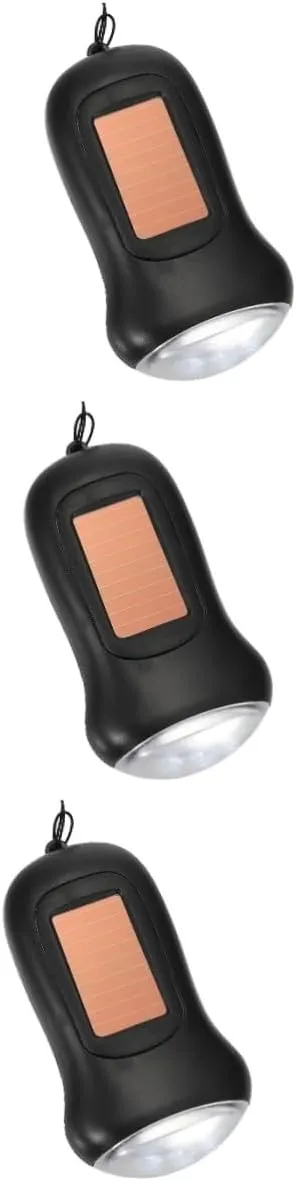 Angoily 3pcs Hand Crank Solar Powered Flashlight Led Torch for Outdoor Sports Camping Emergency Use and More Lightweight Portable Design -lost Strap Essential