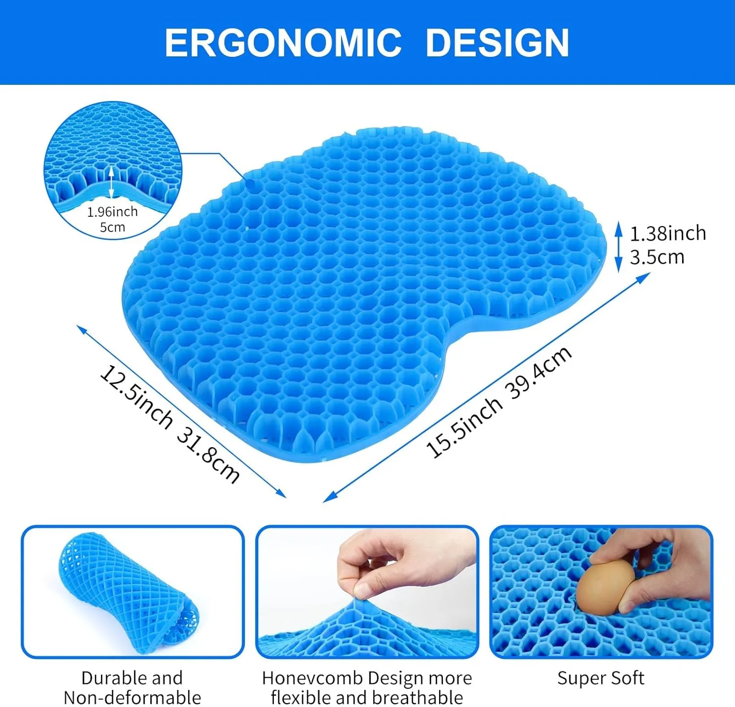 Anti Slip Kayak Gel Seat Cushion Thick Waterproof Egg Seat Cushion Kayak Seat Pad with Non-Slip Cover for Sit in Kayak Inflatable Kayak Canoe & Boat Kayak Accessories for Fishing Kayak
