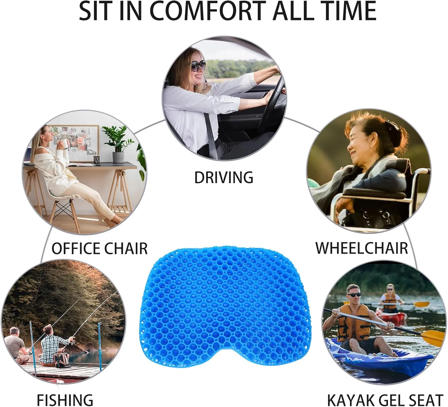 Anti Slip Kayak Gel Seat Cushion Thick Waterproof Egg Seat Cushion Kayak Seat Pad with Non-Slip Cover for Sit in Kayak Inflatable Kayak Canoe & Boat Kayak Accessories for Fishing Kayak