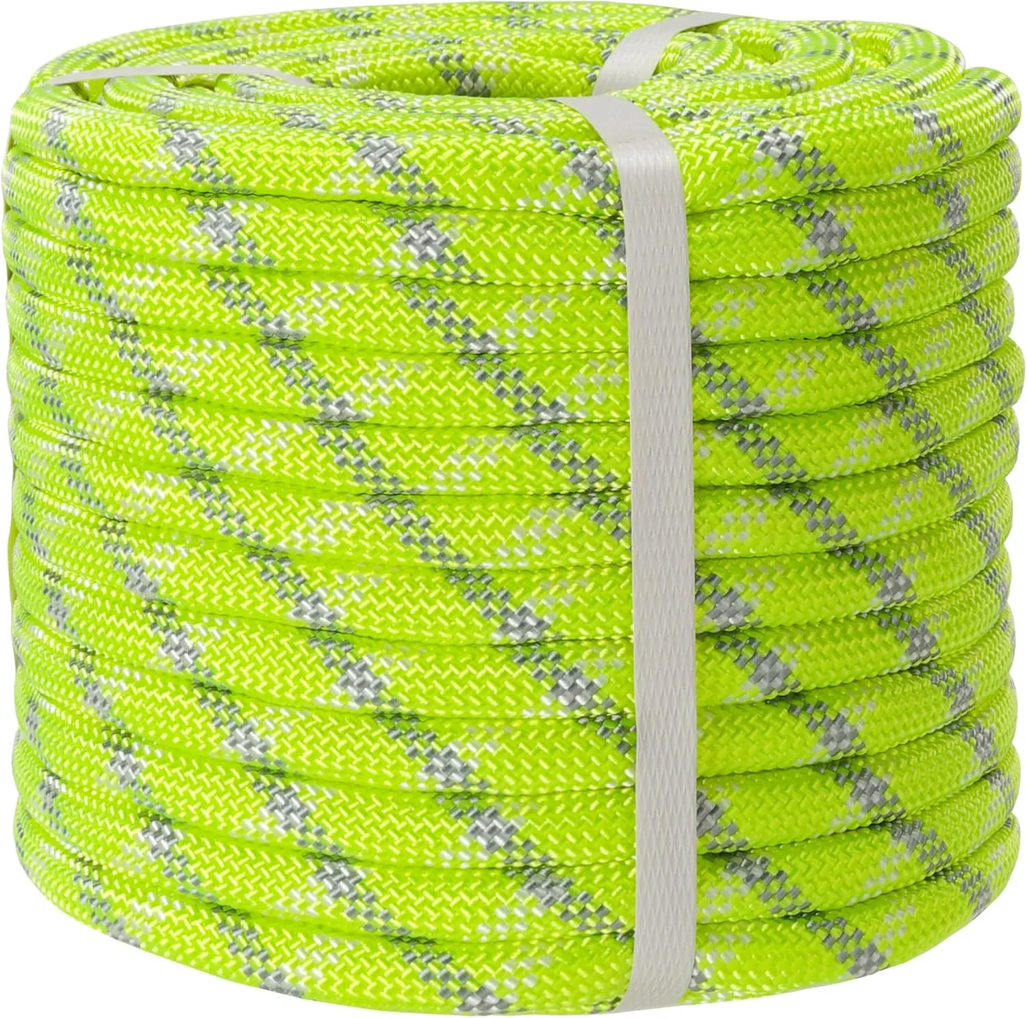 Arborist Climbing Rope (0.47 in x 100 ft), Fluorescent Green Polyester Static Rope with 62-Strand Inner Core for Tree Work, Clothesline, Anchoring, Hammocks, Boating, Towing, Camping