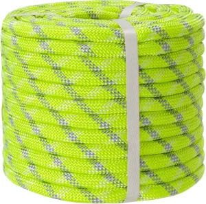 Arborist Climbing Rope (0.47 in x 100 ft), Fluorescent Green Polyester Static Rope with 62-Strand Inner Core for Tree Work, Clothesline, Anchoring, Hammocks, Boating, Towing, Camping