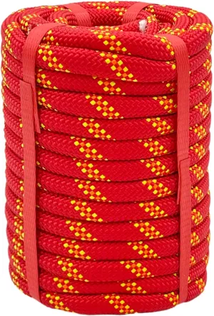 Arborist Rigging Rope 1/2 Inch Polyester Climbing Rope 50 Ft Red Bull Rope - Tree Rope Static Rope for Adults