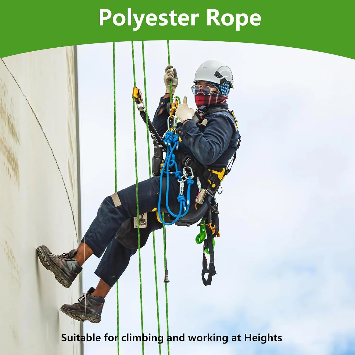 Arborist Rigging Rope - Green 1/2 in x 50 Ft Static Tree Rope for Climbing Tree Felling Pulling for Arborists