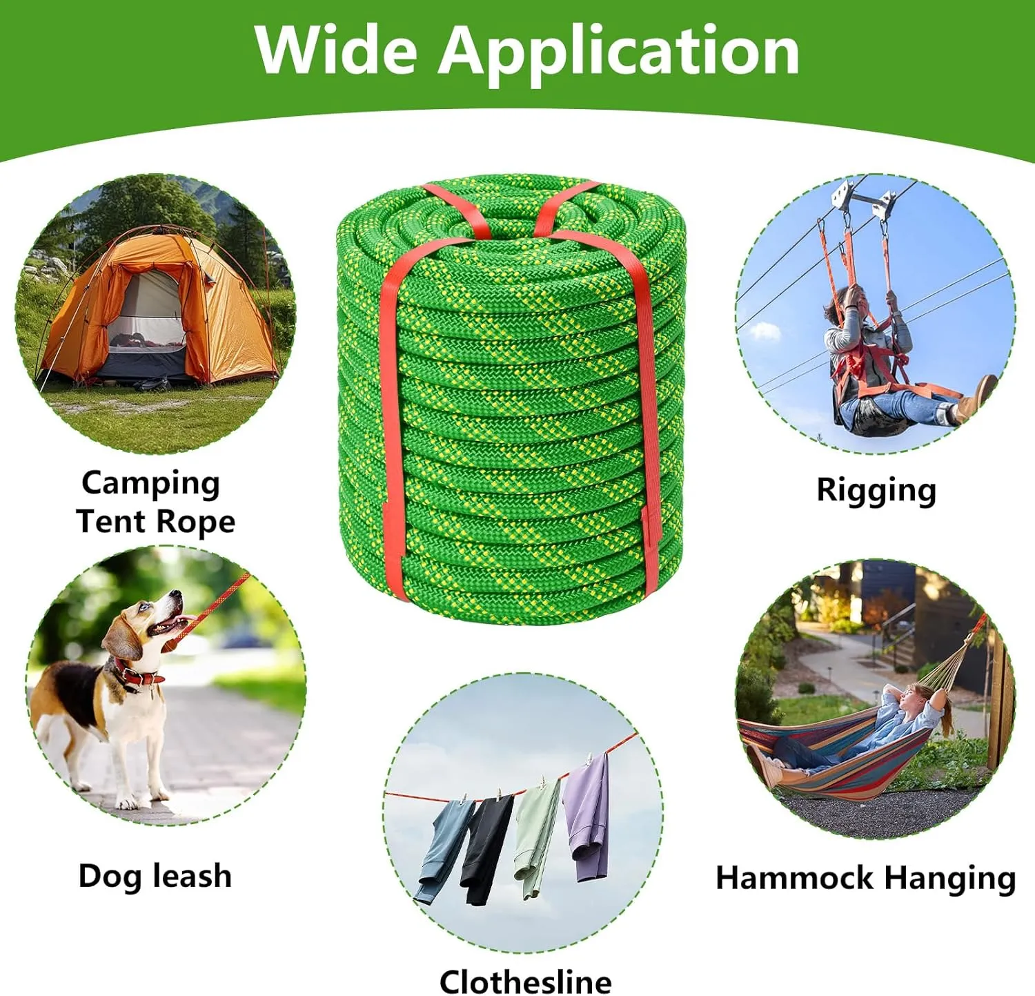 Arborist Rigging Rope - Green 1/2 in x 50 Ft Static Tree Rope for Climbing Tree Felling Pulling for Arborists