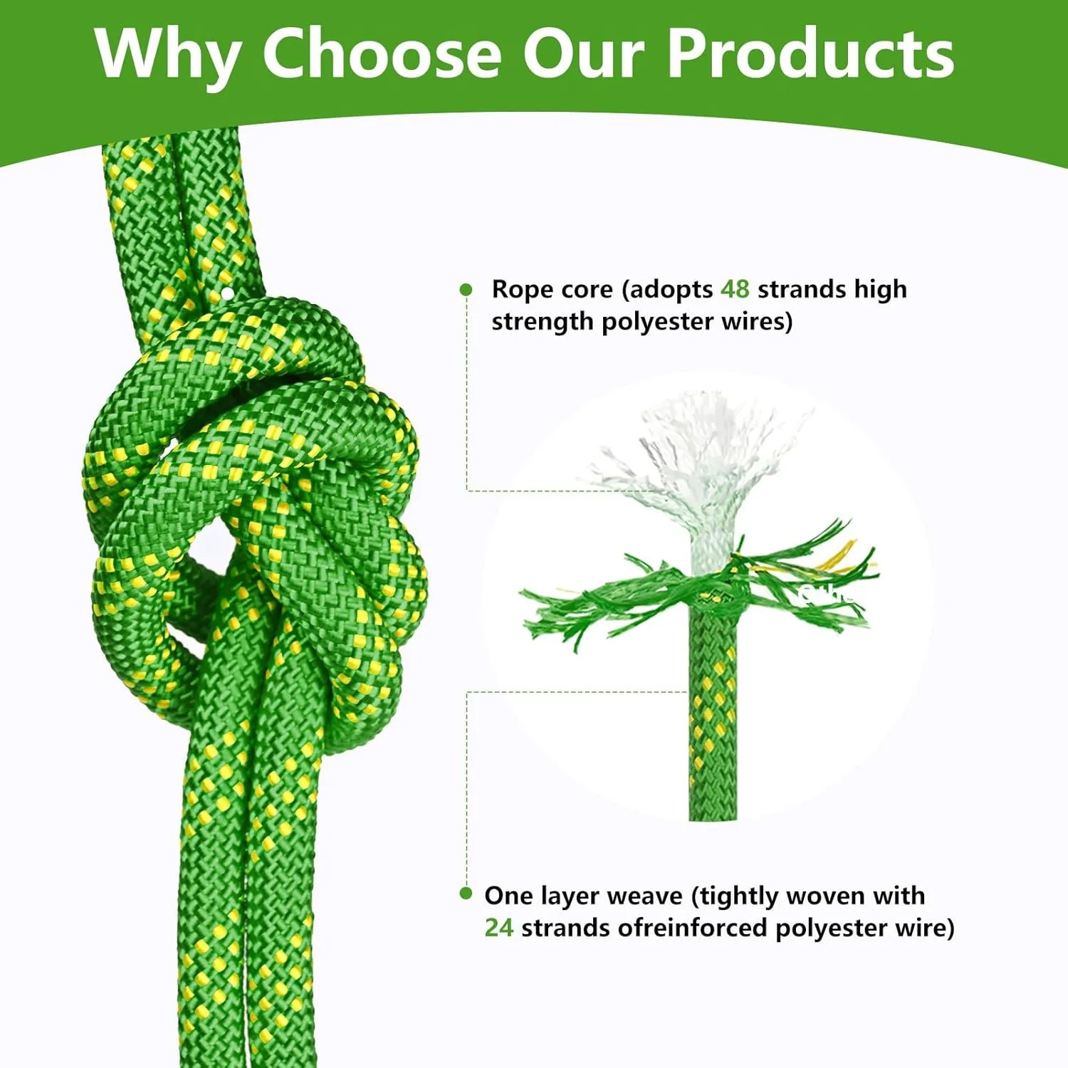 Arborist Rigging Rope - Green 1/2 in x 50 Ft Static Tree Rope for Climbing Tree Felling Pulling for Arborists