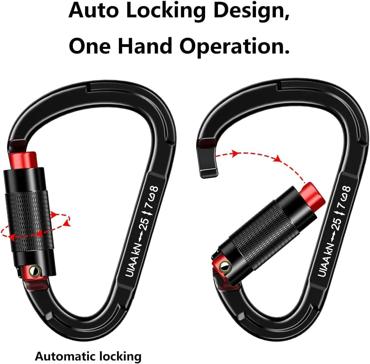 Auto Locking Carabiner Heavy Duty Carabiner 25kN UIAA Certified Climbing Carabiner Climbing Equipment Safety Carabiners for Rappelling, Hammocks, Rescue, Dog Leash, Swing