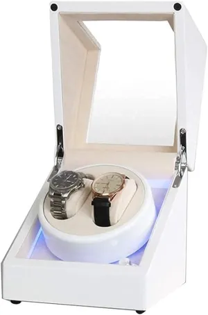 Automatic Watch Winder Box White Double Watch Winder Box for Automatic Watch Built-in Led Light Exterior Dual Power Supply Quiet Motor Exquisite/D